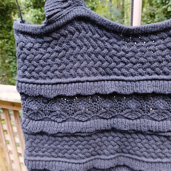 By Together 'Ruffle Tank'  Black Crochet Artsy Textured Semi Stretch Knit Sz S - Picture 5 of 9